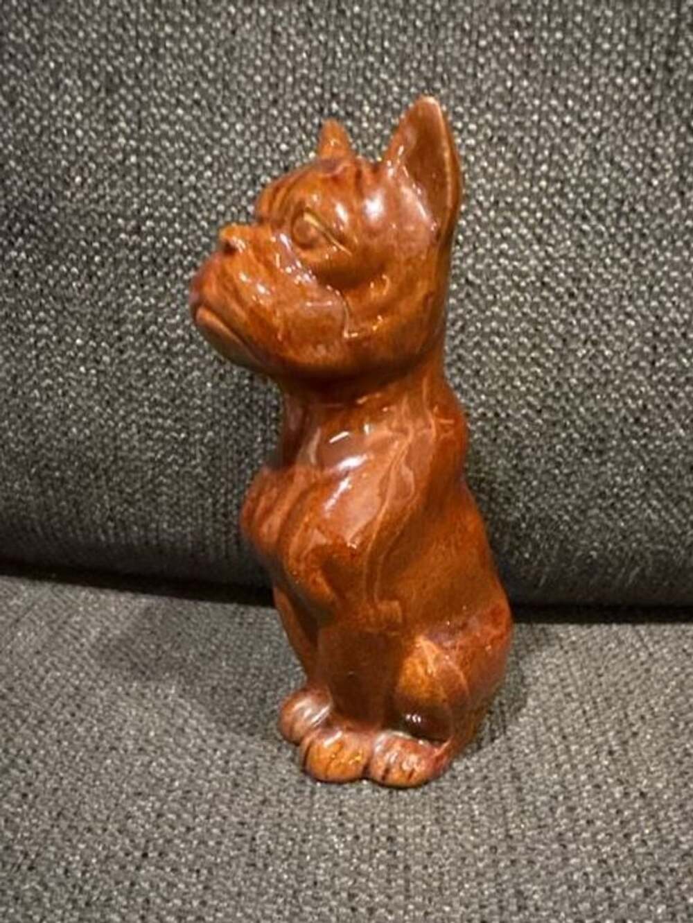Vintage Ceramic Boxer Dog Figurine Redware Pottery Statue